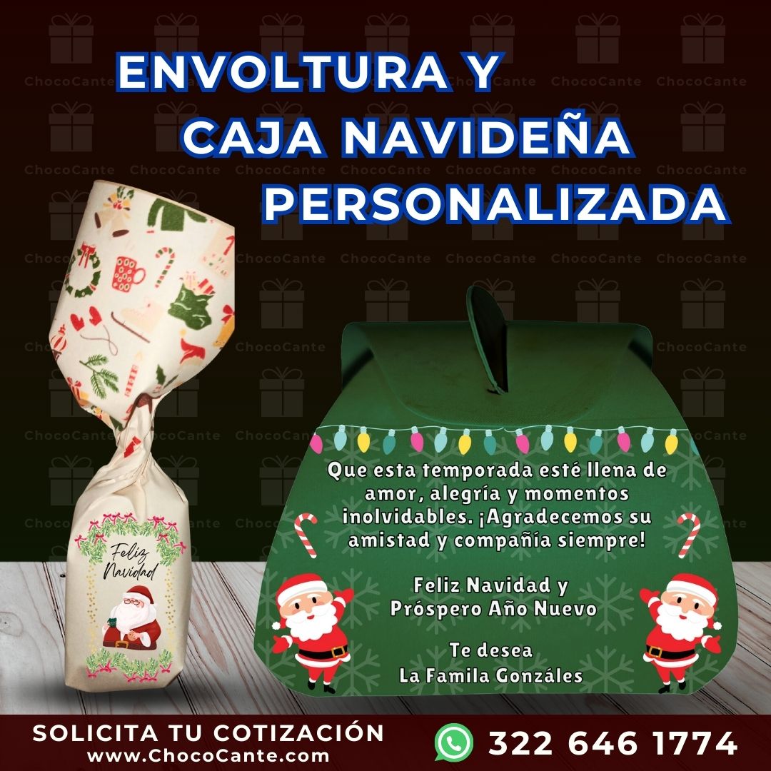 Cajita navideña y Chocolates personalizados para regalar en navidad en Colombia
